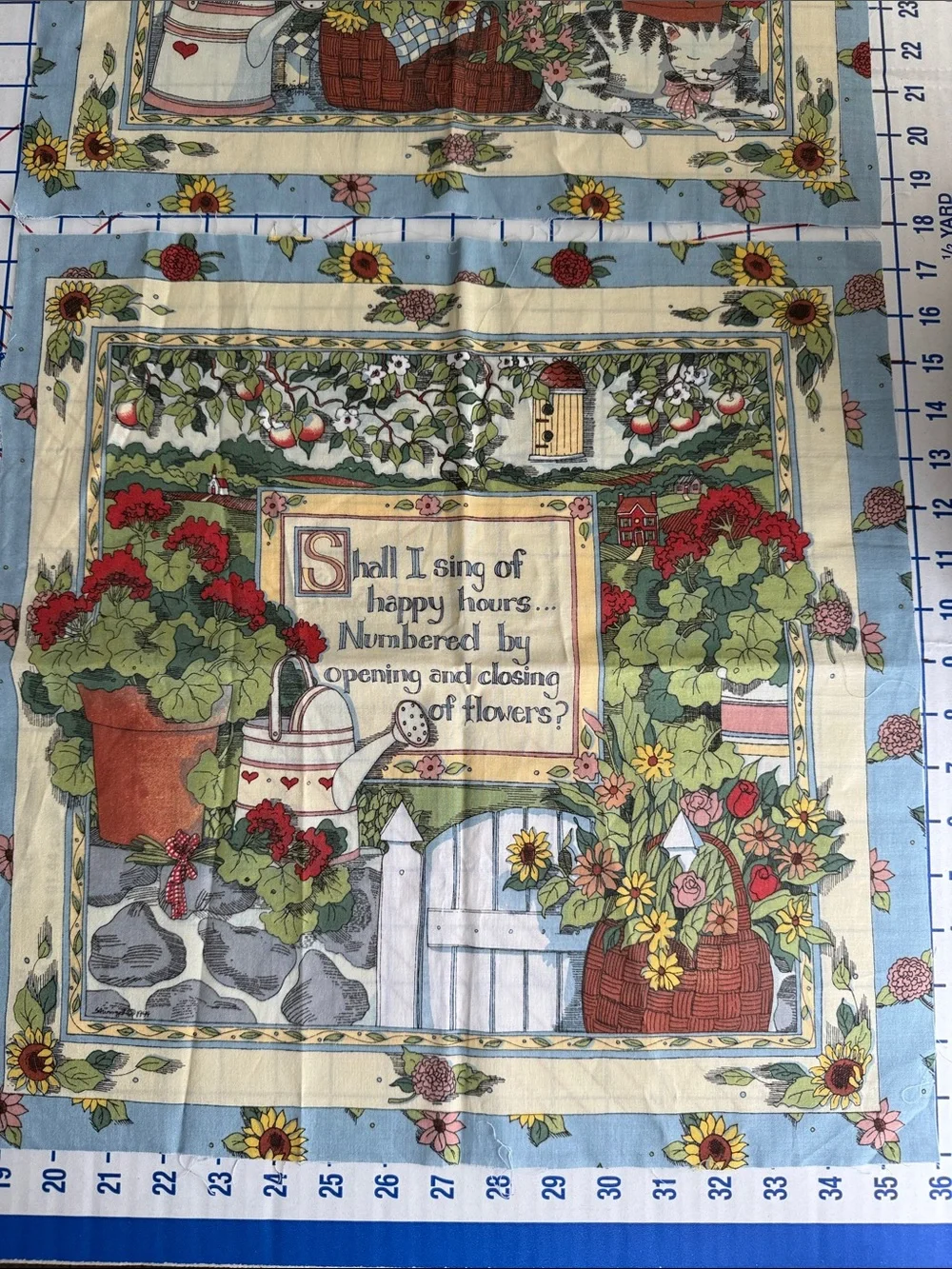 Vintage 1994 Susan Winget Garden Fabric Panels Lot of 3 Country Cottage Floral